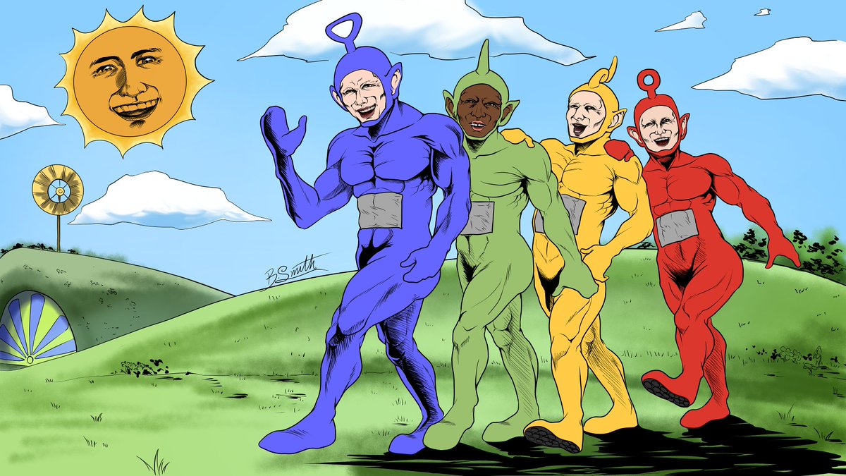 B_Smith0014's tweet photo. 丘を越えて、はるかかなたへ…テレタビーズが遊びに来たよ～！
えーおー！

Over the hills and far away, Teletubbies come to play…!
Eh-oh! 💪🍼

#Teletubbies #EhOh #BigHug #TeletubbiesMeme #テレタビーズ #筋肉 #えーおー #ファンアート #マッチョ  #cursed #meme #BSmithArt https://t.co/ZxpdQUnLau