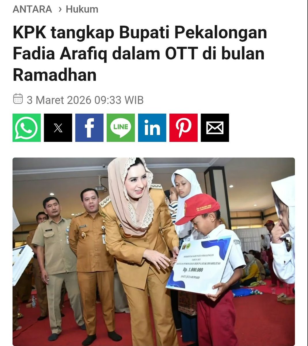 Tebak dari partai mana dan koalisi mana?🤭

KPK tangkap Bupati Pekalongan Fadia Arafiq dalam OTT di bulan Ramadhan
antaranews.com/berita/5448614…