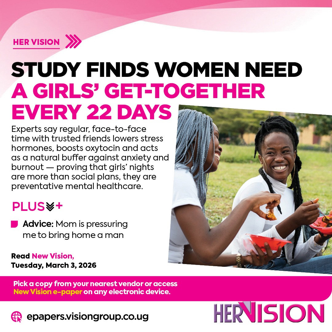 newvisionwire's tweet photo. 🌸 This Tuesday in #HerVision
A new study reveals that women need a girl’s get-together every 22 days to recharge, connect, and thrive.
Find the full details inside and see why these meet-ups are essential for well-being!
Grab your copy from the nearest vendor or subscribe to our #EPAPER 👉🏿 https://t.co/we8zhZyeBz
#VisionUpdates