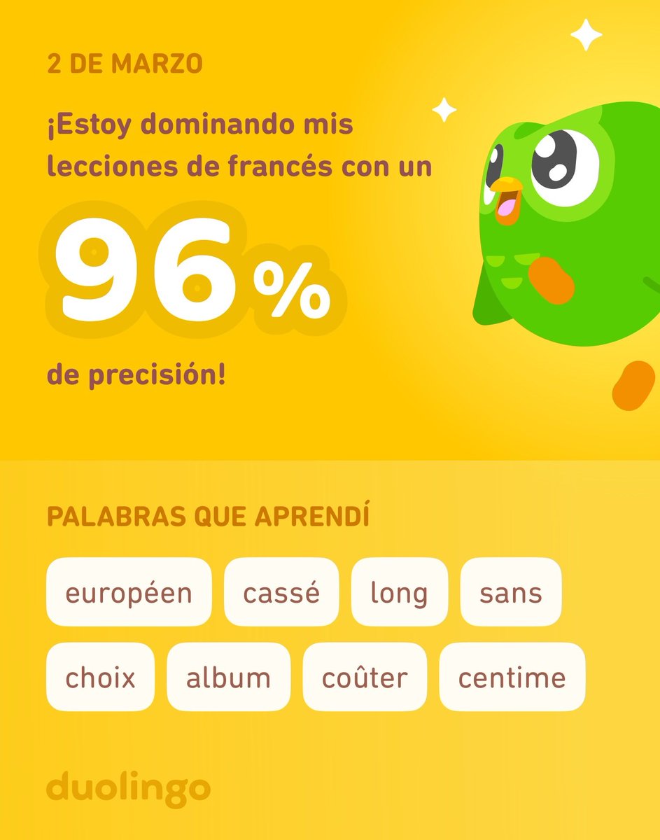 ¡Estoy aprendiendo francés en Duolingo! Es gratis, divertido y efectivo.