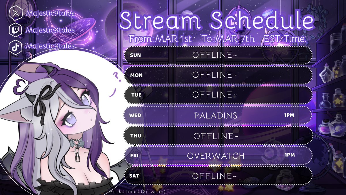 majestic9tales's tweet photo. Not a lot this week but here’s the schedule! Hope to see you there!~ 💜💜💜💜
-
https://t.co/weww9QdYxL
-
-
#vtuber #vtuberschedule #foxvtuber #spookyvtuber #vtuberen #paladins #overwatch https://t.co/xDhQOelN8d