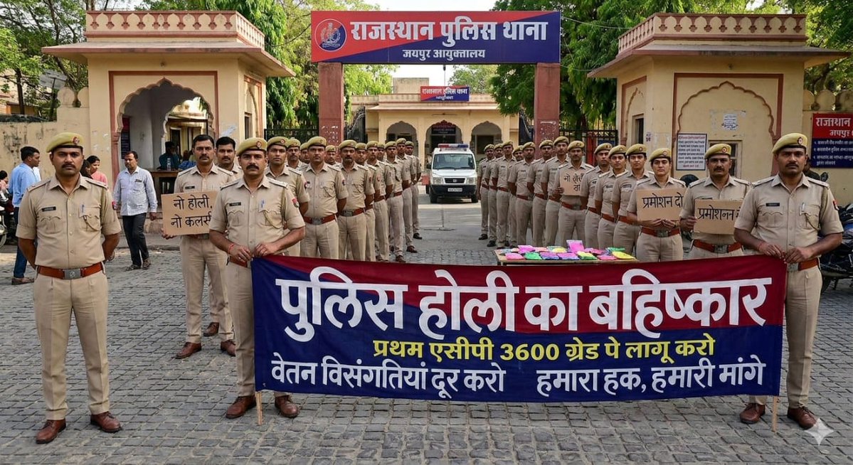 RajsthaniDesi's tweet photo. खाकी की होली फीकी" को एक साल बीत गया लेकिन पुलिस की मांगों पर कोई भी विचार नहीं हुआ 
आखिर क्यों अनदेखा किया जा रहा है पुलिस कार्मिकों की मांगों को?
क्यों विचार नहीं किया जा रहा है खाकी के दर्द पर ?
आखिर कौन लेगा उनकी सुध
#पुलिस_होली_बहिष्कार 
@RajCMO @zeerajasthan_ @JaikyYadav16 https://t.co/3VCz12uGVl