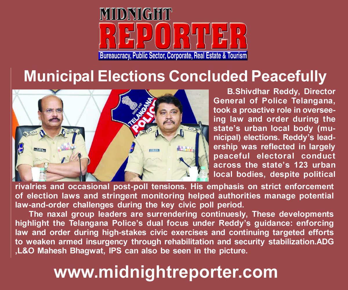 MidnightReportr's tweet photo. Kudos to @TelanganaDGP &amp;  @MaheshBhagwat95 for putting endless efforts for conducting smooth and peaceful municipal elections.
#MidnightReporter's Fabulous February edition  released by Vikram Jain , Trade Commissioner, Govt. Of #Canada. 

Epaper 

https://t.co/9kNF1QRQWj https://t.co/FhDqcj2Ndz