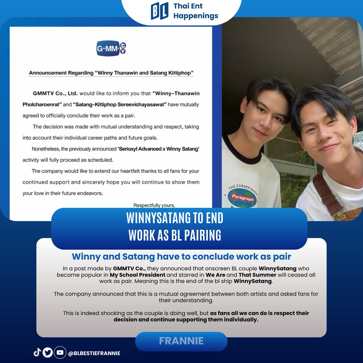 BLBestieFrannie's tweet photo. ⚠️𝗘𝗡𝗗 𝗢𝗙 𝗪𝗜𝗡𝗡𝗬𝗦𝗔𝗧𝗔𝗡𝗚 𝗣𝗔𝗜𝗥𝗜𝗡𝗚 ⚠️
This is indeed shocking as the couple is doing well, but as fans all we can do is respect their decision and continue supporting them individually.
#winnysatang #winnythanawin #satangks #BLUpdate https://t.co/XY57Mio9EH