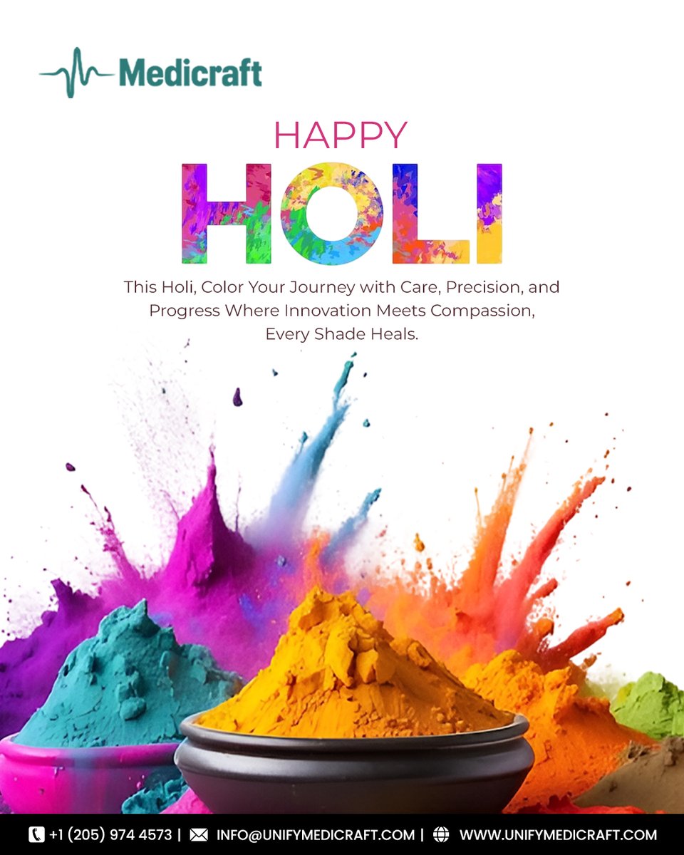 Unifymedicraft's tweet image. Holi is a reminder that progress thrives where care and precision come together. Wishing a colorful season filled with innovation, wellness, and positive impact!

#Holi2026 #ColorfulProgress #InnovationAndCare #PrecisionMatters #WellnessAndGrowth #PositiveImpact #Medicraft