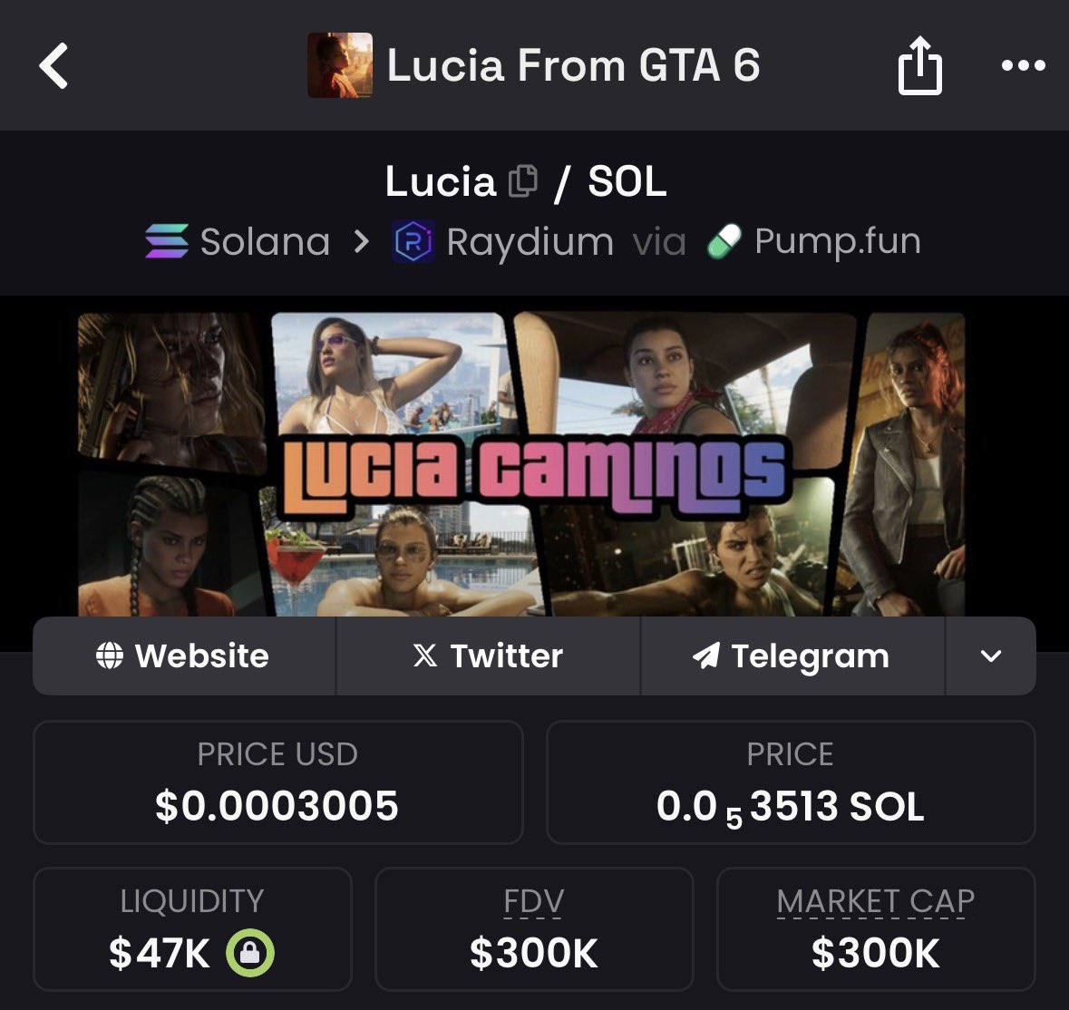 prettyboysancho's tweet photo. Lucia flipped $CJ, subsequently becoming the #1 GTA themed memecoin on the market period.

Even though CJ has a deep lore,

anticipation of GTA 6 is sending the first female main character Lucia higher.

a humble reminder that communities shouldn't be compared

Lucia is 1 of 1 👩🏼‍🦳 https://t.co/tDiwMgZoeM