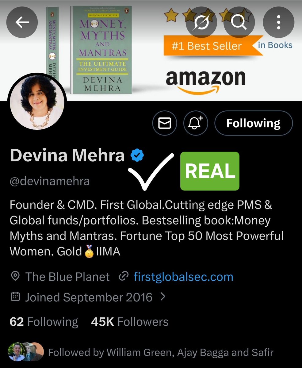 realvikramjain's tweet photo. For your attention @devinamehra

I recently watched your interview on @ZeeBusiness with @AnilSinghvi_  truly insightful and valuable.

I was surprised to see “you” follow me only to later realise it was a fake account - @devinnamehr.

Flagging this so others don’t get misled. https://t.co/Sysq5MFKyY