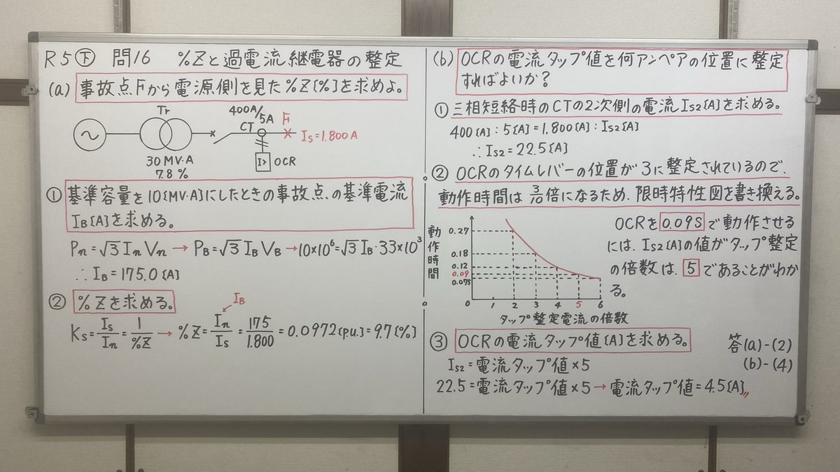 dennkenn123's tweet photo. 【3種.R5年下期.電力.問16】
⭐️この問題は、3種にしては難しい。

⭐️短絡電流と基準容量、基準電圧で解く問題です。

⭐️過電流リレーの整定もリレー試験をした事のない人には難しいと思います。

⭐️https://t.co/8zJSHHAQYtのサブスクに動画をアップしています。

⭐️板書はこれ↓↓↓ https://t.co/1wqFHgsXVV