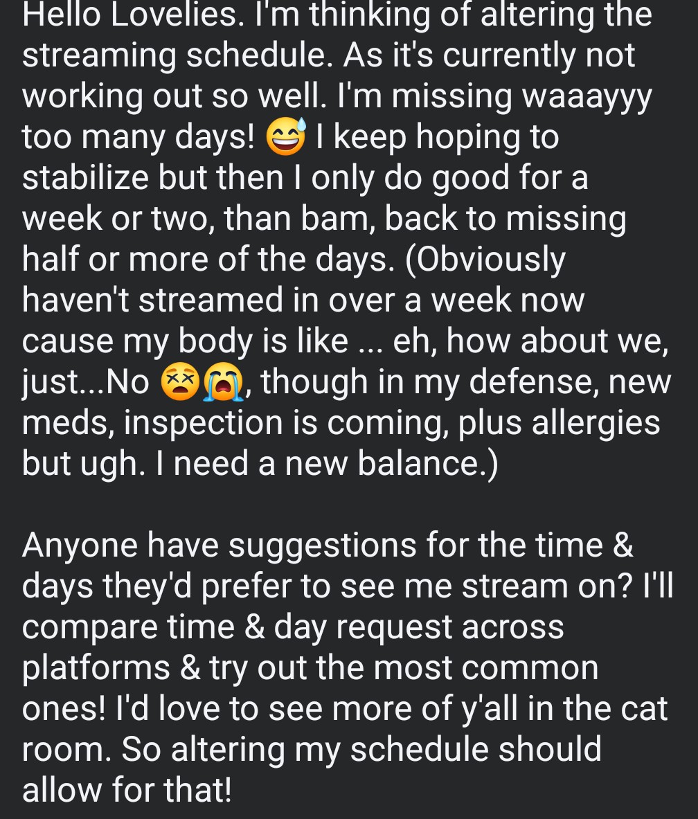 Given how many streams I'm missing these days. Think it's time to change stuff up! Gimme yet thoughts!