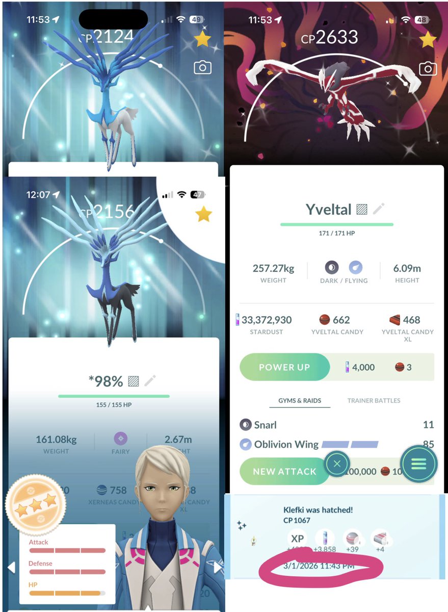 quigs75's tweet photo. Road to Kalos/Kalos Tour Haul!!!

I’m late due to traveling today but here it is-
- First Hundo Lugia
- Shiny BG Lugia and Ho-Oh
- Hundo BG Kyurem
- 6x ✨Honedge
- ✨Unown X&amp;K
- 3x ✨ Hawlucha
- 💯 Kabuki Furfrou
- Buzzer beater ✨ klefki in the last batch of eggs at 11:43pm! https://t.co/GoAkIwEFV6