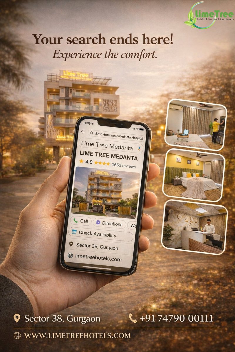 HospitalityLime's tweet photo. Your search ends here.Stay at Lime Tree Medanta, Sector 38 – Gurgaon 🌿

⭐ 4.8 rated | Near Medanta

🛏️ Ideal for corporate &amp; long staysComfort. Convenience. Care.

📞 +91 74790 0011
🌐 https://t.co/gK186zHpEo

#LimeTreeHotels #Gurgaon #CorporateStay #Medanta #BusinessTravel https://t.co/fhRmPsOTYv