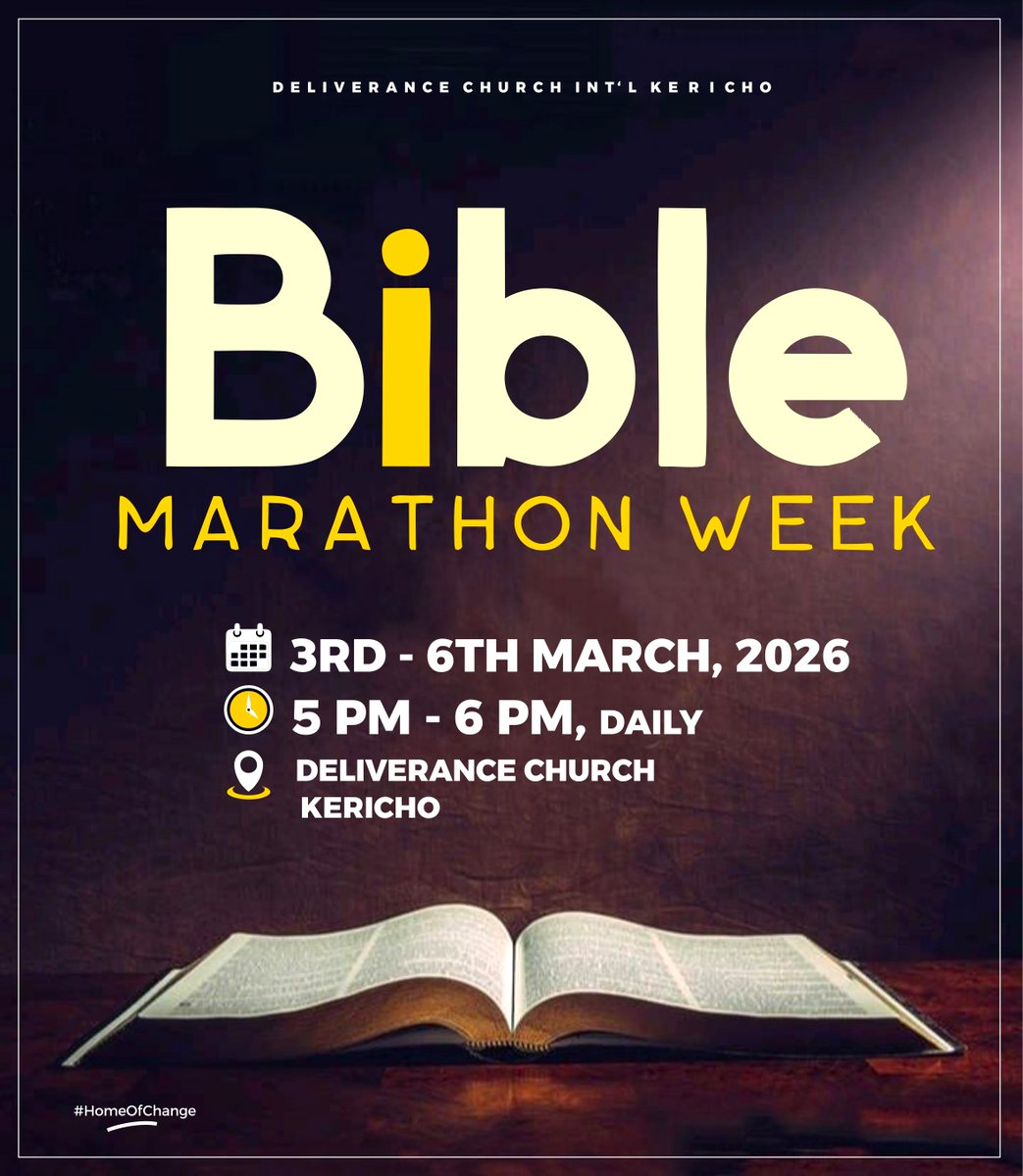 dckericho's tweet photo. Join us this week for our Bible Marathon sessions beginning today till Friday the 6th of March - 5PM to 6PM daily.

Come, ready to receive a timely Word just for you as we journey through the Book of Proverbs.

#WordExposition
#BibleMarathonWeek
#DeliveranceChurchKericho https://t.co/4zdbukcy3P