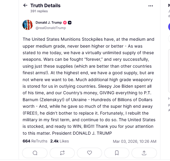 CNBCTV18Live's tweet image. #WestAsiaWar | #Wars can be fought ‘forever’ &amp;amp; very successfully, using just these supplies. At the highest end, we have a good supply, but we are not where we want to be

Much additional high-grade weaponry is stored for us in outlying countries. Fortunately, I rebuilt the