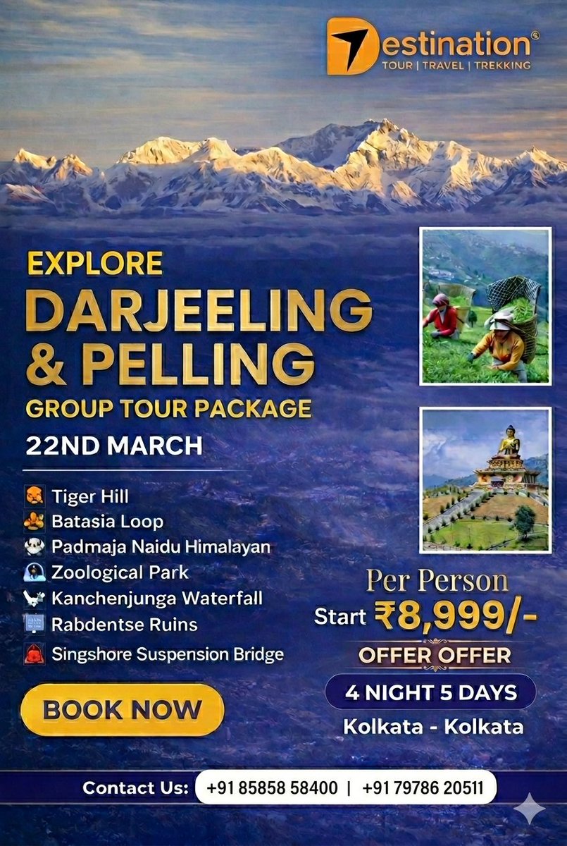 7Destinationoff's tweet photo. Hurry up book Now for more details contact us 8585858400
#darjeeling #booknow #offeroffer #indiatour https://t.co/6xxiFEoBM8