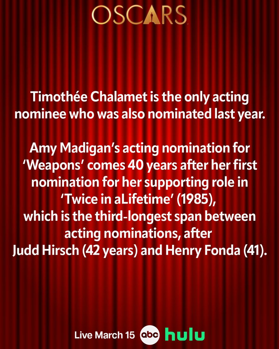 Oscars are coming March 15. Here is some trivia.
#oscars #oscars98 #oscars2026 #academyawards 
<a href="/TheAcademy/">The Academy</a> #timotheechalamet #AmyMadigan