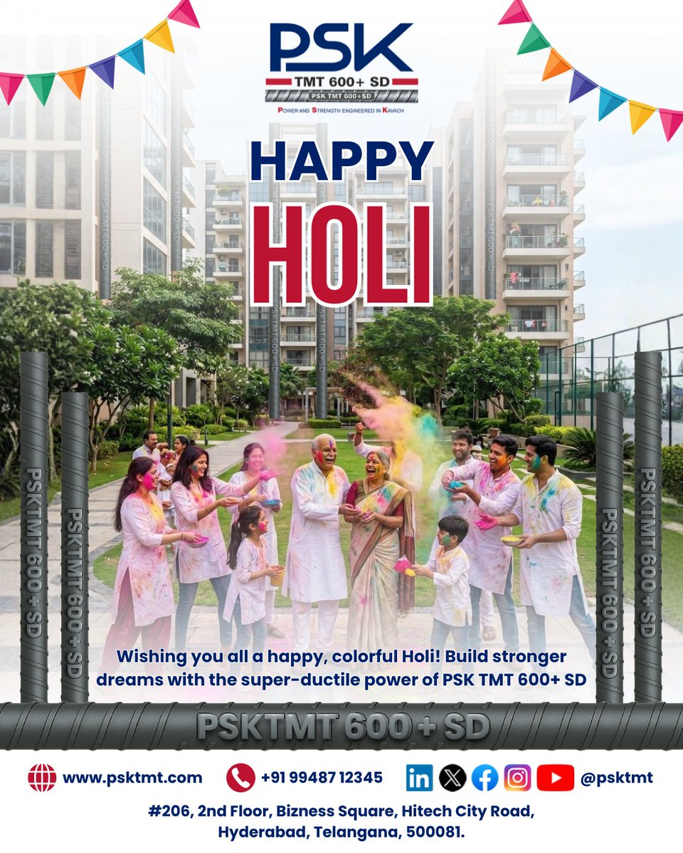 PSKTMT's tweet photo. Wishing you all a happy Holi! May your celebrations be as vibrant as our colors and as strong as PSK TMT 600+ SD.
#HappyHoli hyde#PSKTMT600PLUSSD #psk #strengthredefined #holifestival https://t.co/OPjxrvYWsC
