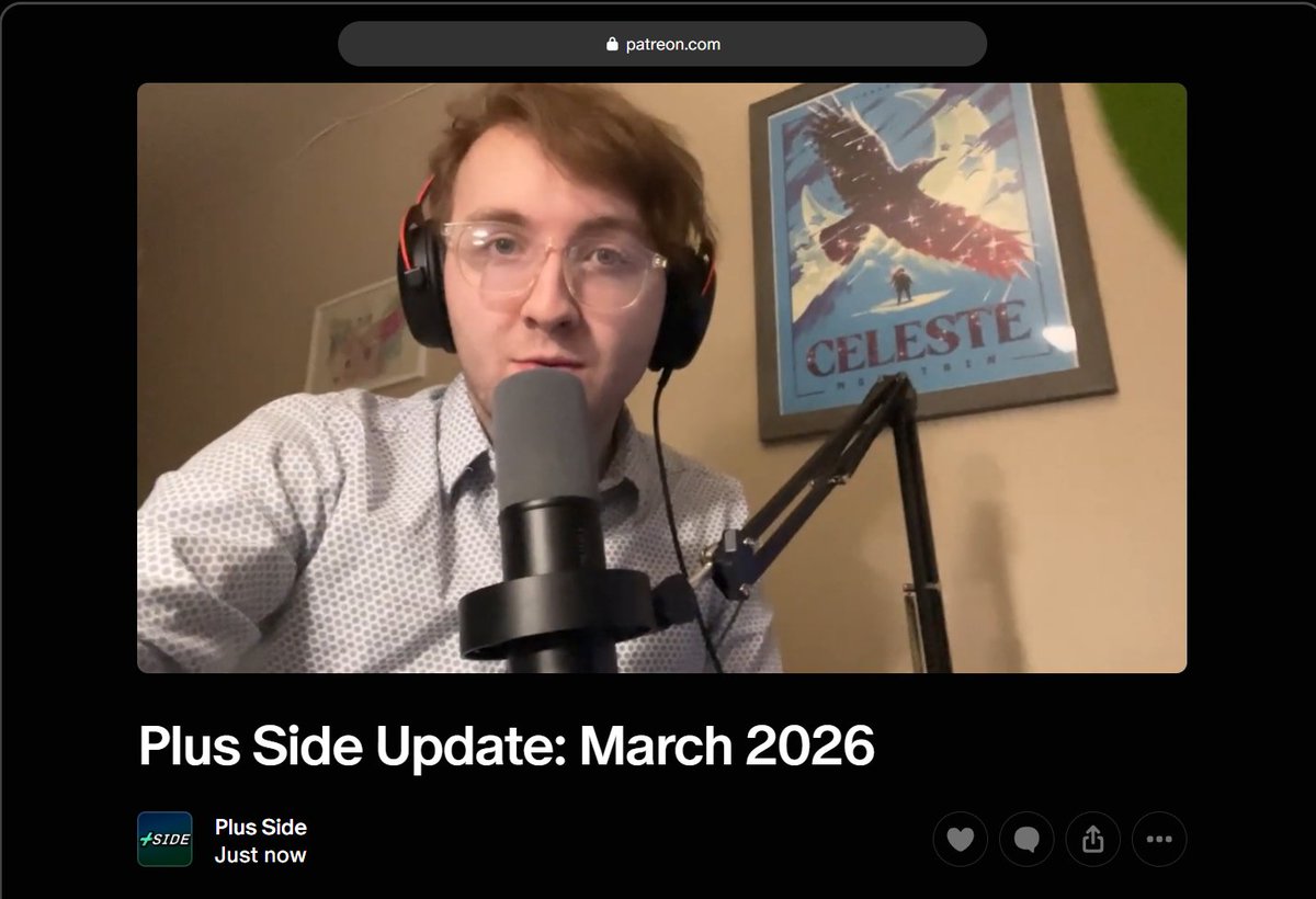 NEW PATREON POST

Check out our March Update video on the Plus Side Patreon for a sneak peek at our next video, PMRank &amp; Lovejump Awards talk, and more!

patreon.com/c/PlusSide
