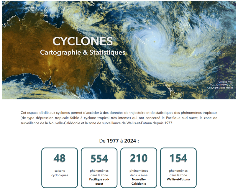 Georep_NC's tweet photo. 🌦️Tout neuf ! Le "Portail cartographique Météorologie et Climat" vous permet d'accéder à un explorateur cartographie "Carto’ Météo", et d’autre part, à un espace appelé "Cyclones : Cartographie &amp; Statistiques" consacré aux phénomènes tropicaux.
https://t.co/iinEAxH1a5 https://t.co/RASRS9MlKJ