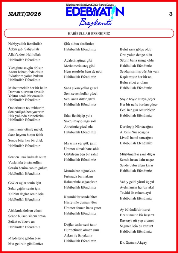 Dr. Osman Akçay'dan güzel bir şiir daha: Habibullah Efendimiz...
edebiyatinbaskenti.com 
#şiir 
#şair