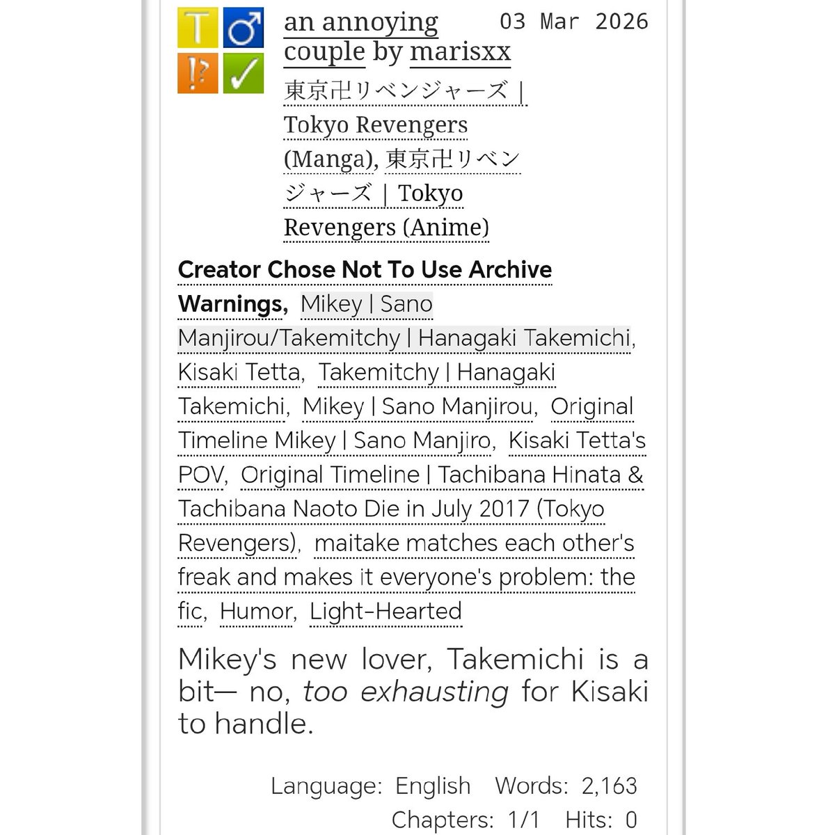 marisshix's tweet image. unserious 🌾🎍
in which kisaki highkey wanted them to break up. light-hearted.
one-shot (2.1 k words)

#maitake