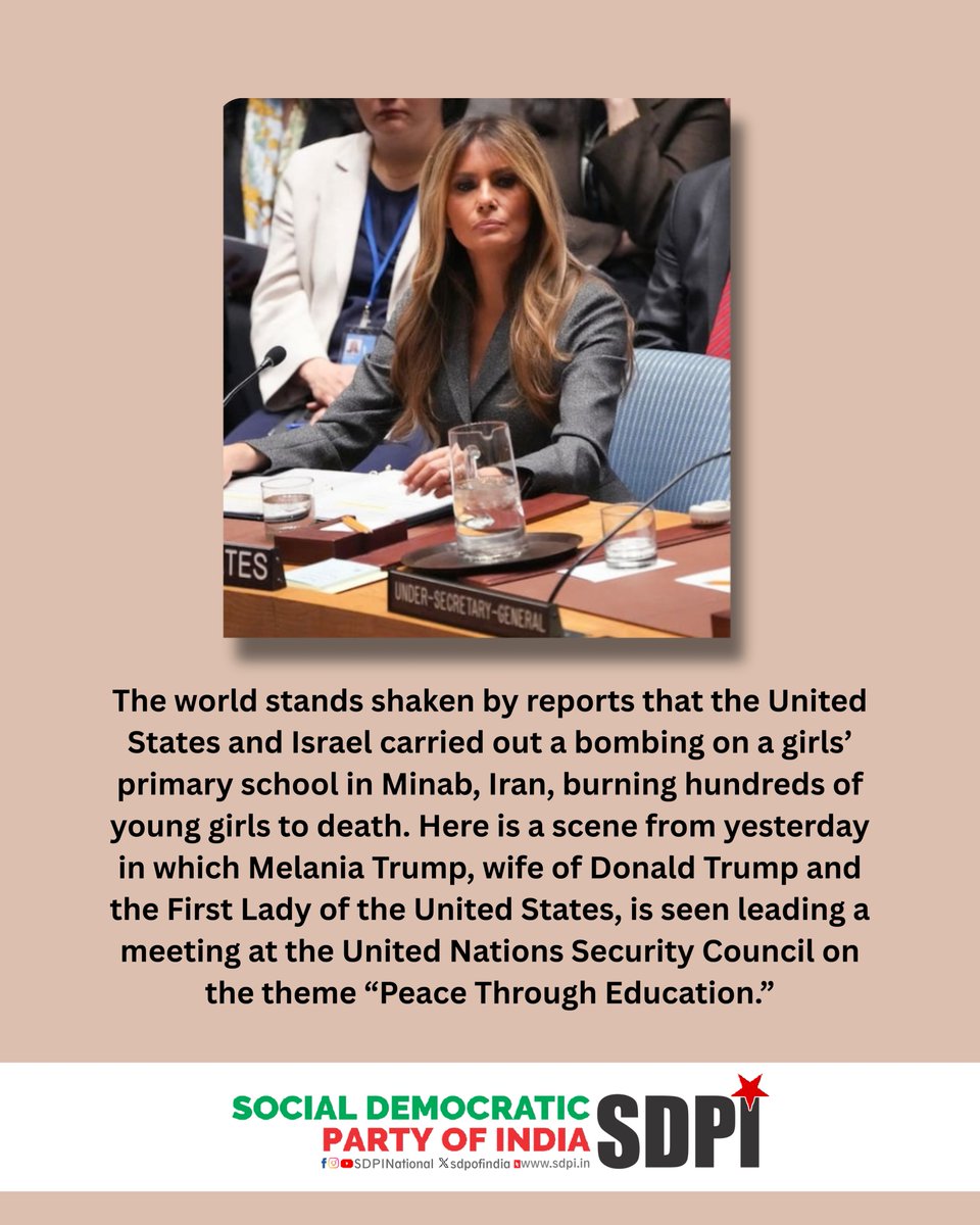 Reports of a bombing on a girls’ primary school in Minab, Iran, killing hundreds of young girls, have shocked the world. Yet at the United Nations Security Council, Melania Trump led a session on “Peace Through Education.” The contrast is stark. The world deserves answers. #Iran