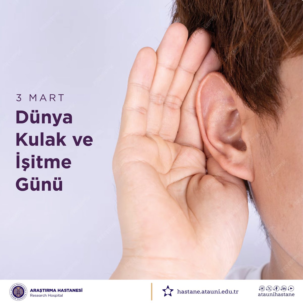 Dünya Kulak ve İşitme Günü, işitme sağlığının korunması ve erken tanının önemine dikkat çekmektedir. İşitme kayıplarının önlenmesi ve zamanında müdahale, yaşam kalitesinin sürdürülmesinde kritik rol taşır.

<a href="/atauni1957/">Atatürk Üniversitesi</a>

#DünyaKulakveİşitmeGünü #İşitmeSağlığı #ErkenTanı