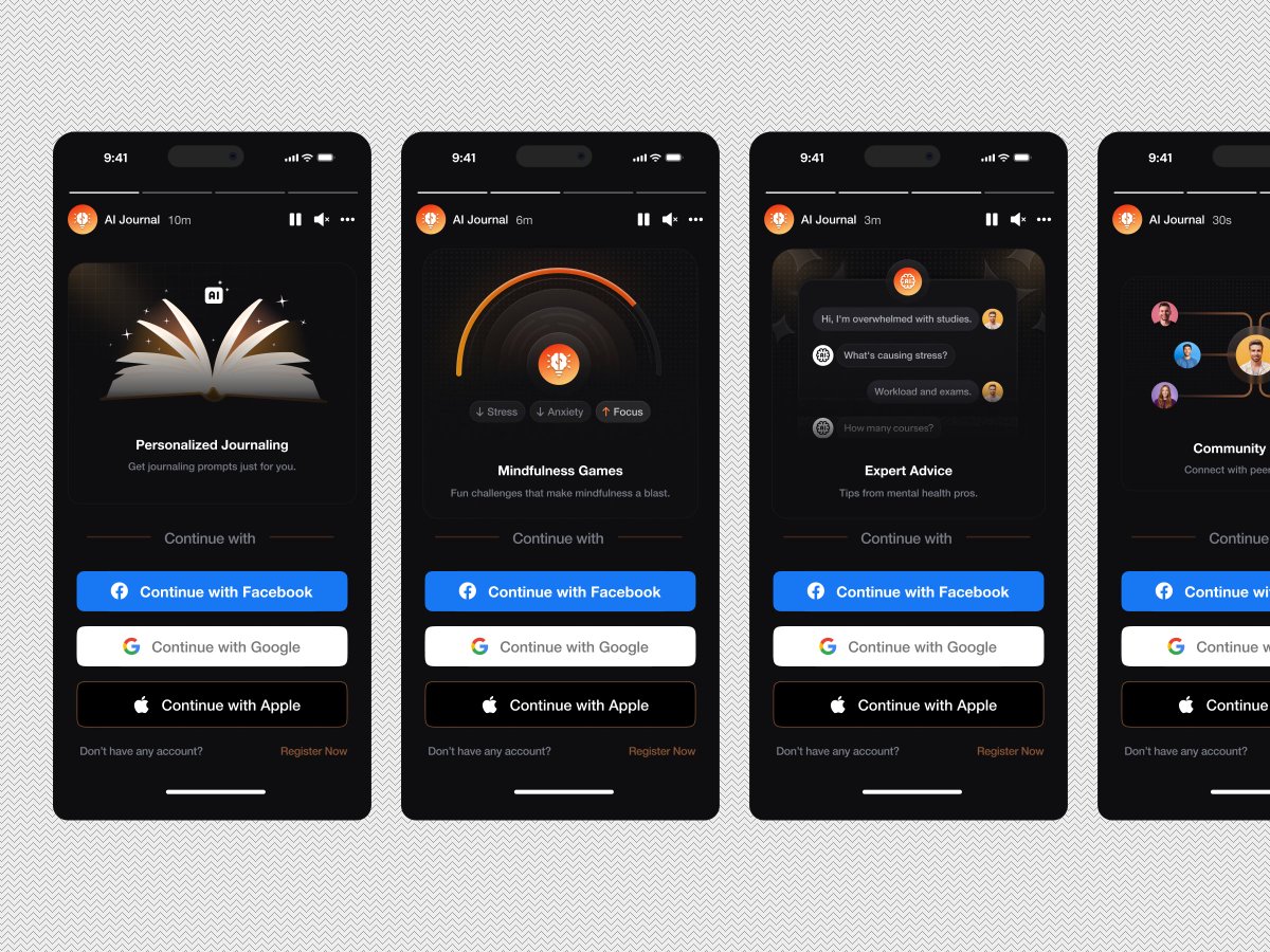 airzonagency's tweet photo. AI Journal: A Holistic Mental Wellness &amp; Mindfulness Platform

Dribbble https://t.co/X7kIG3X9YE

#MentalHealthApp #AI #Journaling #Mindfulness #UXUI #MobileDesign #Onboarding #SelfCare #WellnessTech #AppDesign #DarkUI #CommunityPlatform https://t.co/DFe8U74s3e