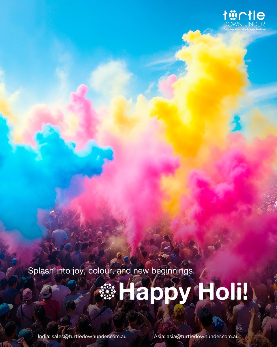 TDU_au's tweet image. May your day be filled with happiness and laughter! Happy Holi :)

Just as the festival brings light and good fortune, we're here to guide you toward your brightest vacation yet. 

What's the most colorful place you've ever traveled to in Australia or New Zealand?

#AskTDU