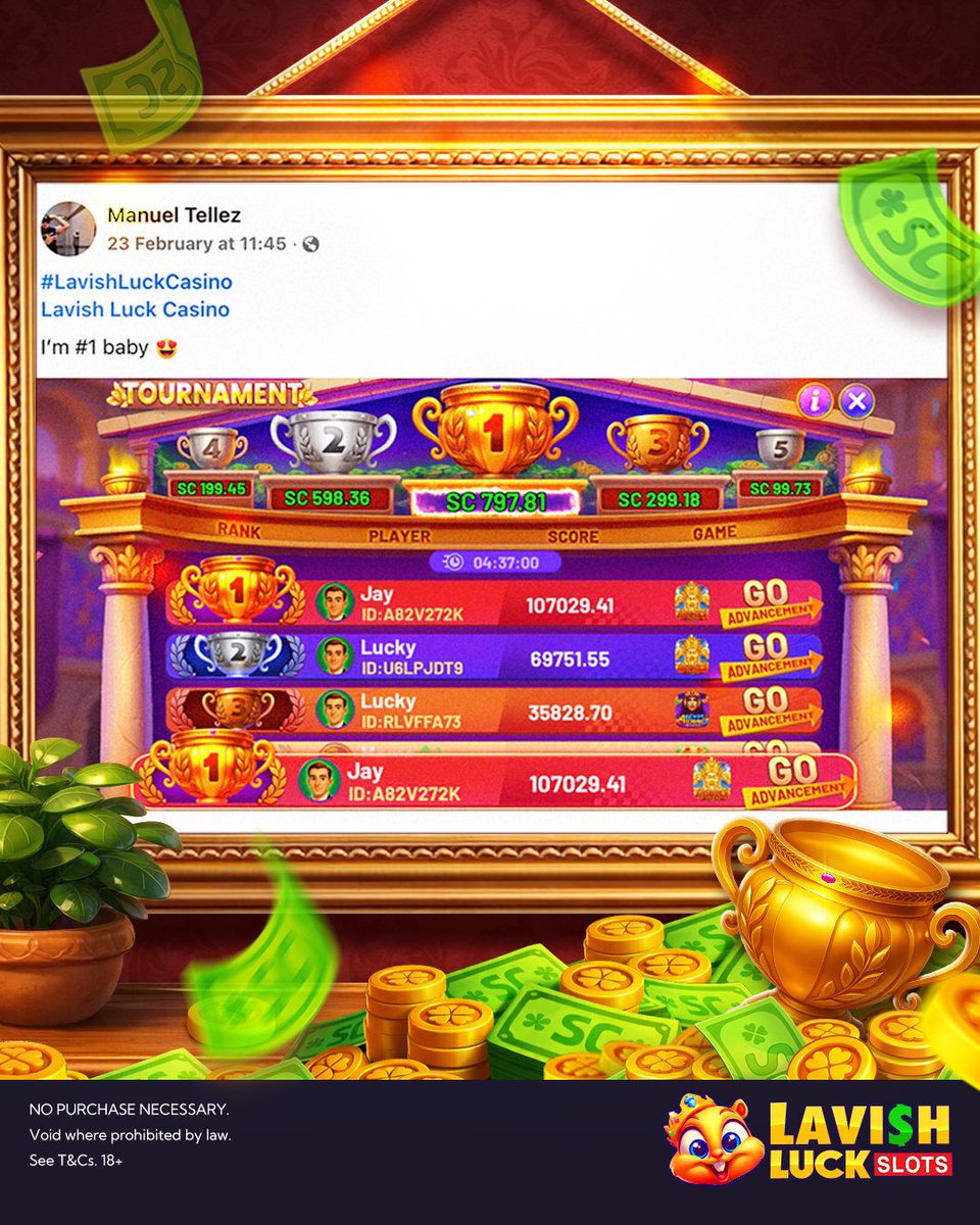 lavishluckgame's tweet image. Thank you for sharing your achievement with us on Facebook! 🏆✨ @ ManuelTellez
Huge congrats on taking the #1 spot in the tournament!
Don’t forget to DM us to claim your 10SC Reward Code 🎁

#LavishLuck #freetoplay #surprise #reward