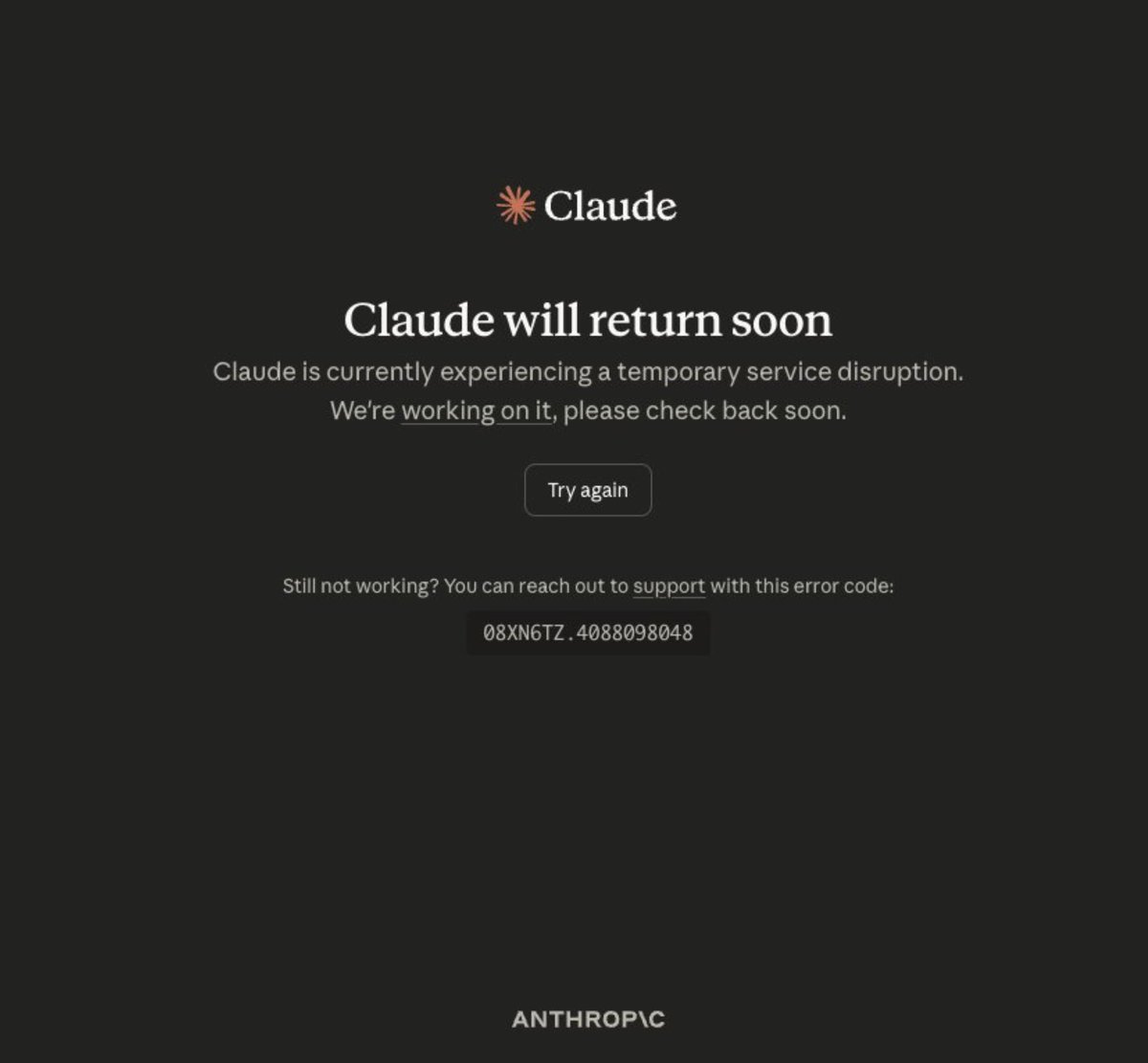 AditSavani16's tweet photo. Anyone else facing issues with Claude right now?

Getting a “temporary service disruption” message repeatedly.

Wondering if it’s widespread or just on my side.

@claudeai
#ClaudeDown #AItools #StatusCheck https://t.co/ts6jAEBfFs