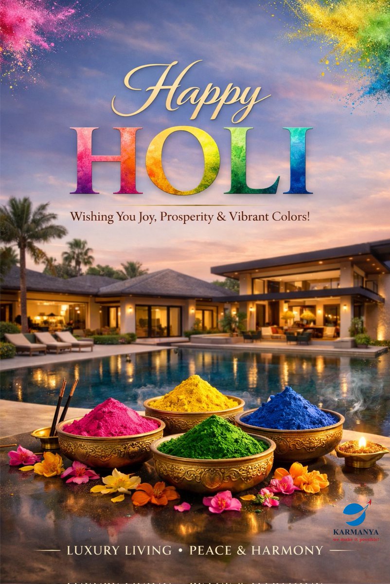 KarmanyaRealto2's tweet photo. Just like colors make every moment special, the right home makes life extraordinary. ✨
This Holi, let’s add the color of comfort and luxury to your life.🌈
Happy Holi from Karmanya Realtors 🌸
#HappyHoli #KarmanyaRealtors #realestate  #dreamhomes #FestivalOfColors https://t.co/nZmumFapFZ