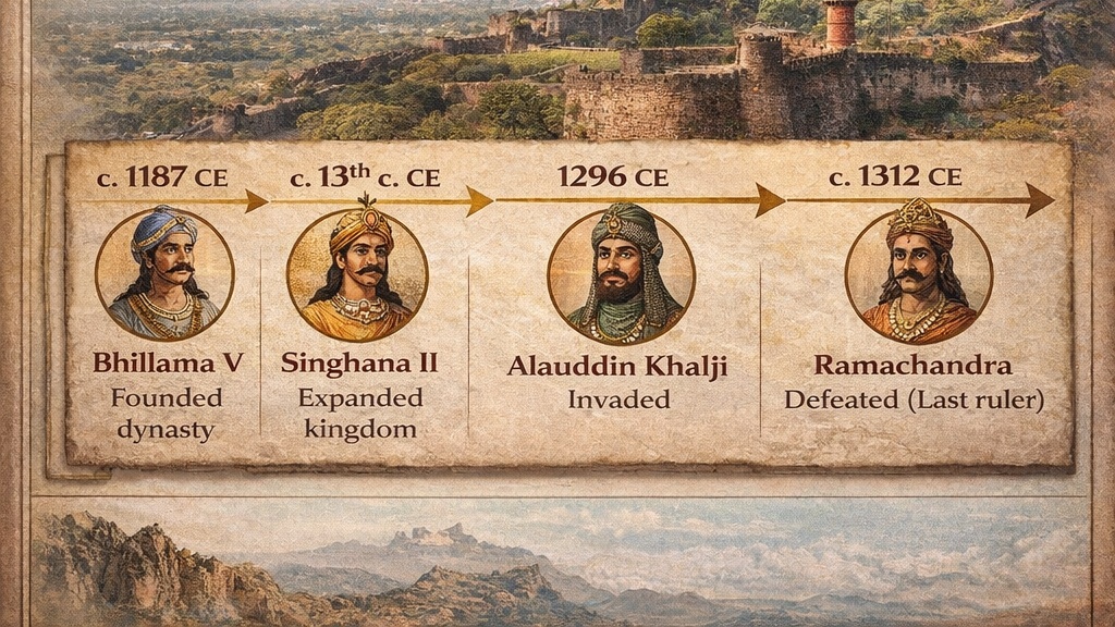 🏛️ Yadava Dynasty (Seuna Dynasty) – UPSC Focus

The Yadava (Seuna) Dynasty was a powerful medieval kingdom that ruled large parts of the Deccan between the 12th–14th centuries CE, with its capital at Devagiri (modern Daulatabad, Maharashtra).

📌 Founder: Bhillama V (independent