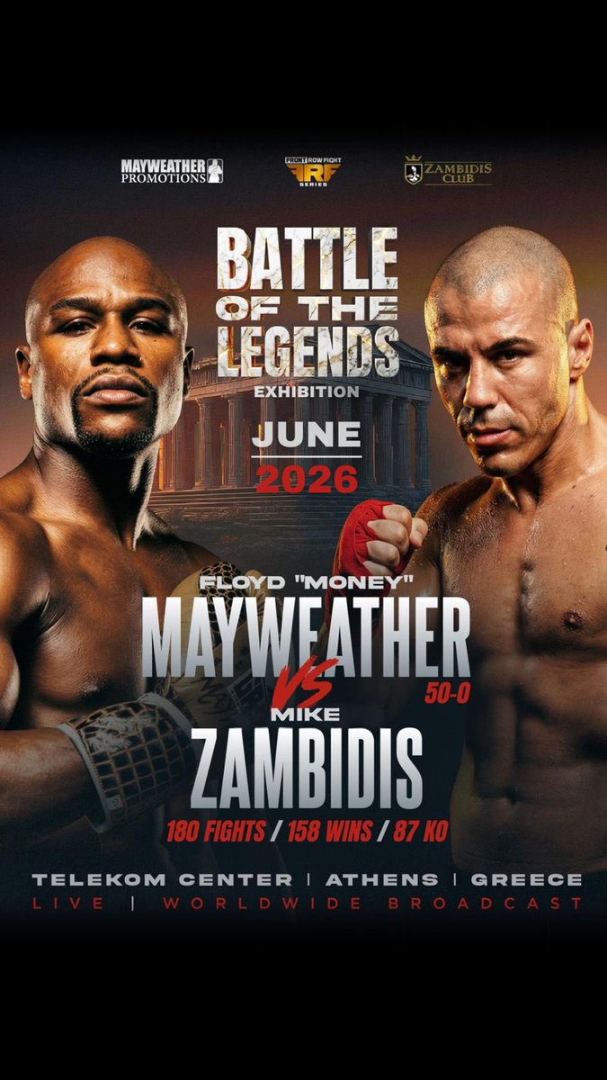 FloydMayweather's tweet image. 2026 is already shaping up to be an exciting year for me...

(((Europe)))...
I’m on the way to entertain!!

Athens, Greece... Get Ready
For An All Out Exhibition.

This summer will be a legendary battle 🔥🔥🔥

June is the month where
history will be made at the Telekom Center.