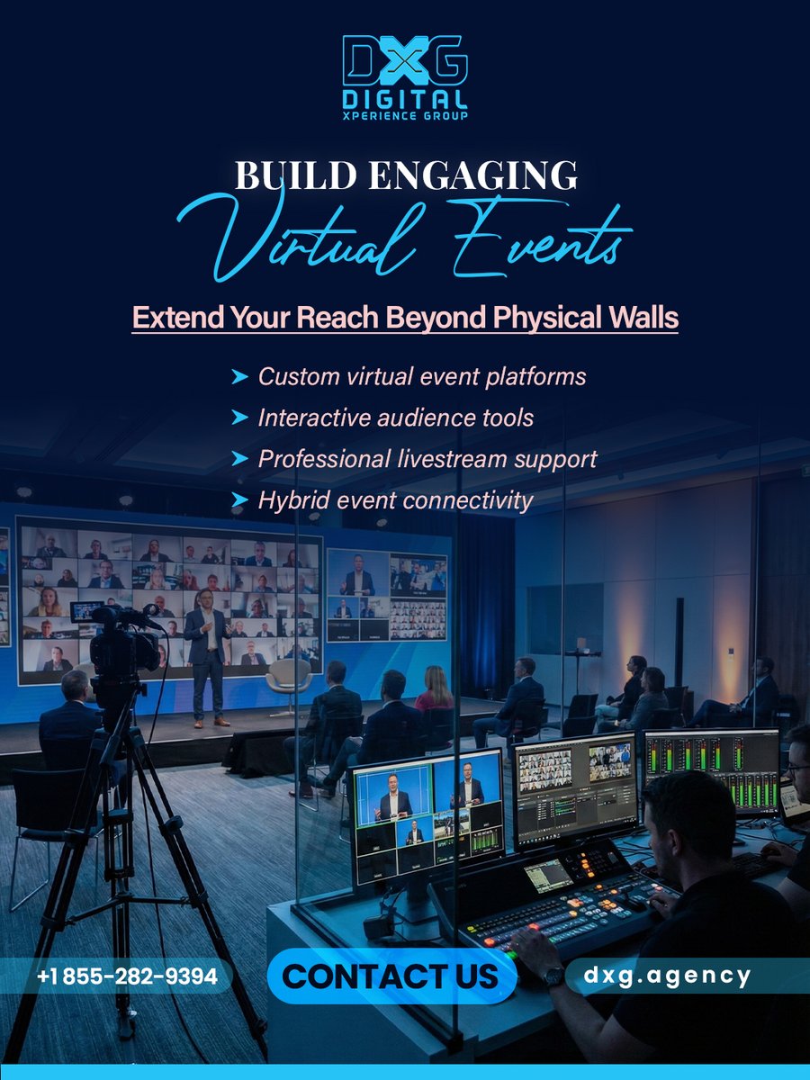 dxgagency's tweet image. Virtual and hybrid events don’t have to feel flat.
With smart platform design and interactive tools, your audience stays connected anywhere.
Explore virtual solutions with us. 📞 +1 (855) 282-9394 | 🌐 dxg.agency
#VirtualEvents #HybridEvents #EventEngagement