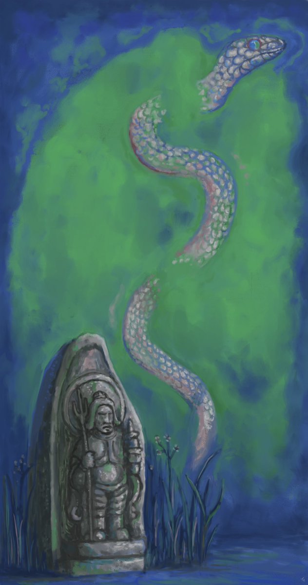 exegrot's tweet photo. 毘沙門天と白蛇の神仏習合的なイラスト。 https://t.co/t15FAdahDK