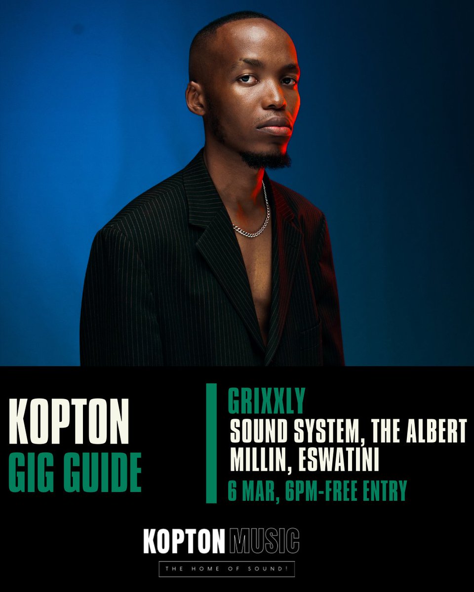 koptonmusic's tweet photo. GRiXXLY is out and about this month!🎙️🔥Catch him at the Albert Millin this Friday from 6pm in eSwatini!🇸🇿The event is free entry, so make sure you go out and support!
#koptonmusic #grixxly #eswatini #gigguide #mbabane #albertmillin #swati #BBMzansiS6 #gautrain #worldwar3 #rap https://t.co/rb3Bpicg9u