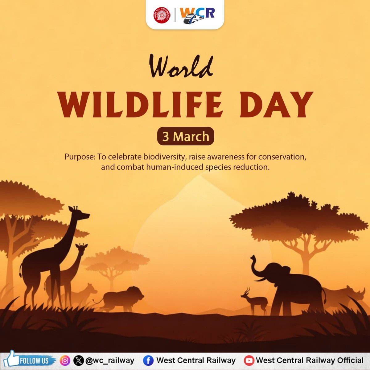 wc_railway's tweet image. 🌿 World Wildlife Day 🐾
Let’s celebrate the incredible diversity of wildlife and pledge to protect our forests, oceans, and natural habitats. Every species plays a vital role in maintaining the balance of our ecosystem.
#WorldWildlifeDay #ProtectNature #Biodiversity