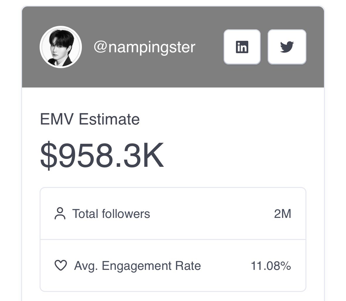 อัพเดทยอด EMV เก่งน้ำปิง 
🗓️03/03/26 
⏰ 13.00 น.

ของน้องก็ค่อย ๆ ขึ้นกันเลย ยอดอาจจะยังไม่ปล่อยออกมาดี แต่ยังไงเชื่อมั่นในโอ๋โอ๋ว่าคว้า 1M มาแน่ 💪🏼

ยังไงเรามาโฟกัสที่น้องกันนะคะทุกคน เราเหลือเวลาอีกนิดเดียวแล้วคับทุกคน🤍🥺

#KengHarit ; #Nampingster
#KengNamping ; #เก่งน้ำปิง