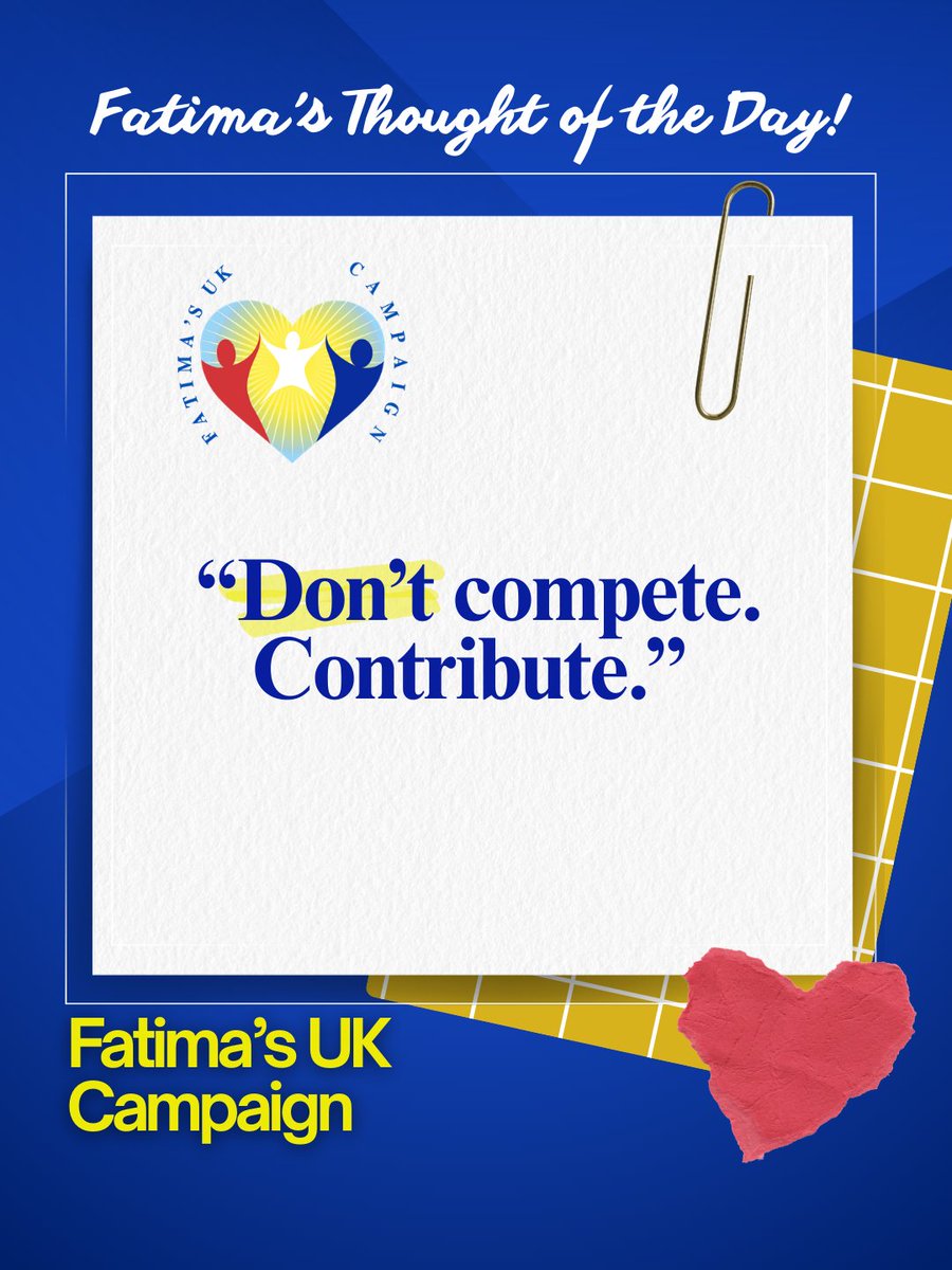 FatimaWh1tbread's tweet image. Fatima’s Thought of the Day: “Don’t compete. Contribute.”

Today’s Thought:
True impact comes from service, not comparison. Focus on adding value, not outshining others.

#FatimasUKCampaign #ChildrenAreOurFuture #FatimaWhitbread #CareLeaversSupport #ContributeMore