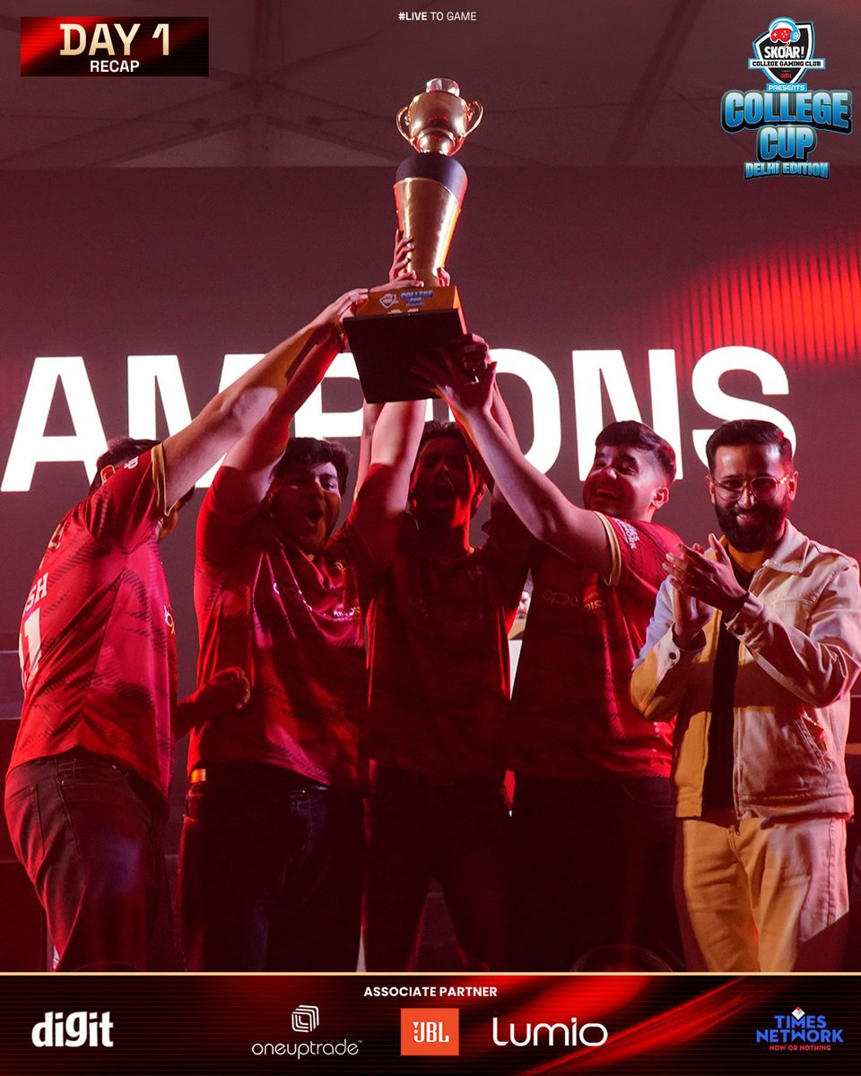 skoar's tweet photo. Here's a look at Day 1 - BGMI Grand Finals of Skoar College Cup: Delhi Edition ⚡

16 teams, 64 college gamers and 1 trophy! W2R Esports bagged the champions title 🏆

#skoarcollegecup #skoar #gaming #bgmi #bgmiindia https://t.co/rNJepFBtPD