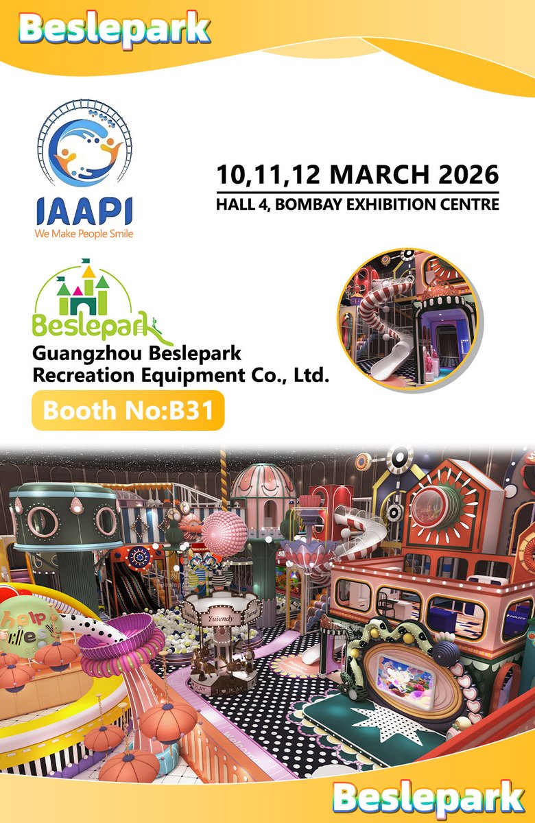 beslepark's tweet photo. 🎡 IAAPI Expo 2026
🗓 Mar 10–12, 2026
📍 Hall 4, Bombay Exhibition Centre (Mumbai)
🔖 Booth B31
Let’s meet in Mumbai 🇮🇳🤝 #IAAPI #IAAPIExpo #IndoorPlayground #playgroundequipment #playgrounddesign #indoorplaygroundequipment #indoorplaygroundmanufacturer #beslepark #turnkeyproject https://t.co/horm0T5sLE