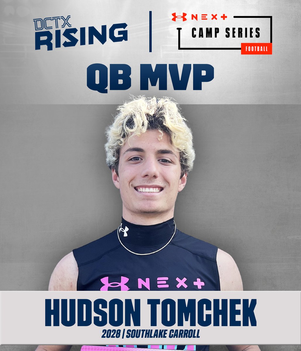 GPowersScout's tweet photo. 🏅MVP🏅

2028 @SLC_Recruiting QB Hudson Tomcheck (@hudsontomcheck) took home QB MVP honors at the #UANext Camp in Texas. #TXHSFB

The son of former Baylor QB Guy Tomcheck holds offers from Baylor, Houston, SMU, TCU, and UTSA.

https://t.co/bNV4ZOrn0j https://t.co/QHBR5sLB5a