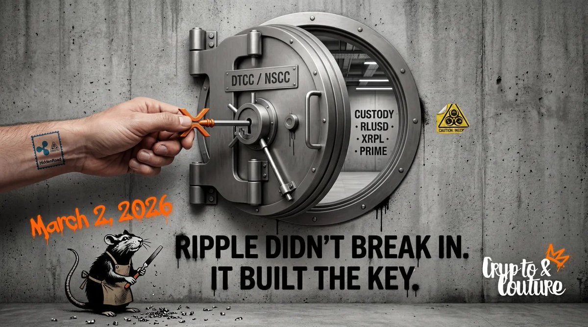 _CryptoCouture's tweet photo. Hidden Road oficjalnie w systemie DTCC – Ripple Prime wchodzi do rdzenia Wall Street

2 marca 2026. DTCC NSCC directory. Hidden Road ($HRFI) wpisane jako aktywny uczestnik.

To nie jest ogłoszenie prasowe. To wpis w oficjalnym rejestrze instytucji rozliczających transakcje na Wall Street.

Co to oznacza?

Hidden Road, przejęte przez Ripple za $1.25 miliarda w 2025 roku, jest teraz oficjalnym prime brokerem z dostępem do infrastruktury rozliczeniowej DTCC/NSCC.

NSCC (National Securities Clearing Corporation) rozlicza codziennie biliony dolarów w transakcjach na akcjach, obligacjach i instrumentach pochodnych w USA.

Ripple właśnie kupiło wejście do tego systemu.

Ripple Prime: most między TradFi a DeFi

Hidden Road jako prime broker będzie:
Rozliczać transakcje instytucjonalne przez DTCC
Oferować klientom prime brokerage z krypto custody
Używać XRPL jako warstwy rozliczeniowej dla post-trade volume

Kiedy instytucja rozlicza przez Hidden Road – może teraz korzystać z szybkości i kosztów XRPL zamiast tradycyjnego T+2.

Dlaczego timing jest idealny?

Wczoraj DTCC ogłosiło start DTC Tokenization Service na koniec 2026. Hidden Road jest już w NSCC directory od 2 marca.

Ripple nie czeka na tokenizację Wall Street. Ripple jest w środku systemu, gdy tokenizacja ruszyszy.

Infrastruktura jest gotowa:
Ripple Custody (Metaco) – Citi, SocGen, Deutsche Börse
RLUSD – regulowany stablecoin na XRPL
Hidden Road – prime broker w DTCC/NSCC
XRPL – warstwa rozliczeniowa dla post-trade volume

Garlinghouse przez lata mówił, że Ripple buduje infrastrukturę. 2 marca 2026 ta infrastruktura weszła do rdzenia Wall Street.