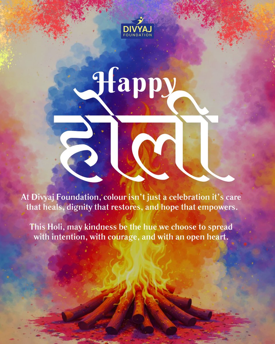 Holi, the Colour of Hope. 🌸✨

For us at Divyaj Foundation, colour isn’t just a celebration its care that heals, dignity that restores, and hope that empowers.

This Holi, may kindness be the colour we pass on quietly, purposefully, and with heart.

Wishing you a safe,