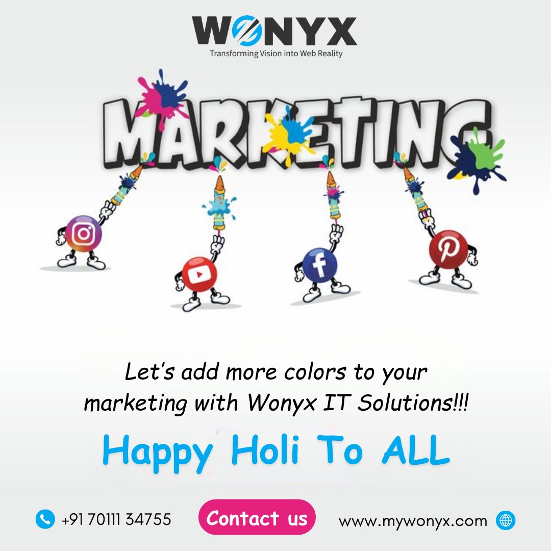 WonyxItsolution's tweet photo. #Colors of joy, success, and innovation! #WonyxITSolutions wishes all our valued clients a very #HappyHoli. May your days be as vibrant as your dreams and as successful as your goals. 
Your online success starts here. 
+91 70111 34755 | https://t.co/FkZeBeRsq2
#holihai https://t.co/Vb77cc8QI9