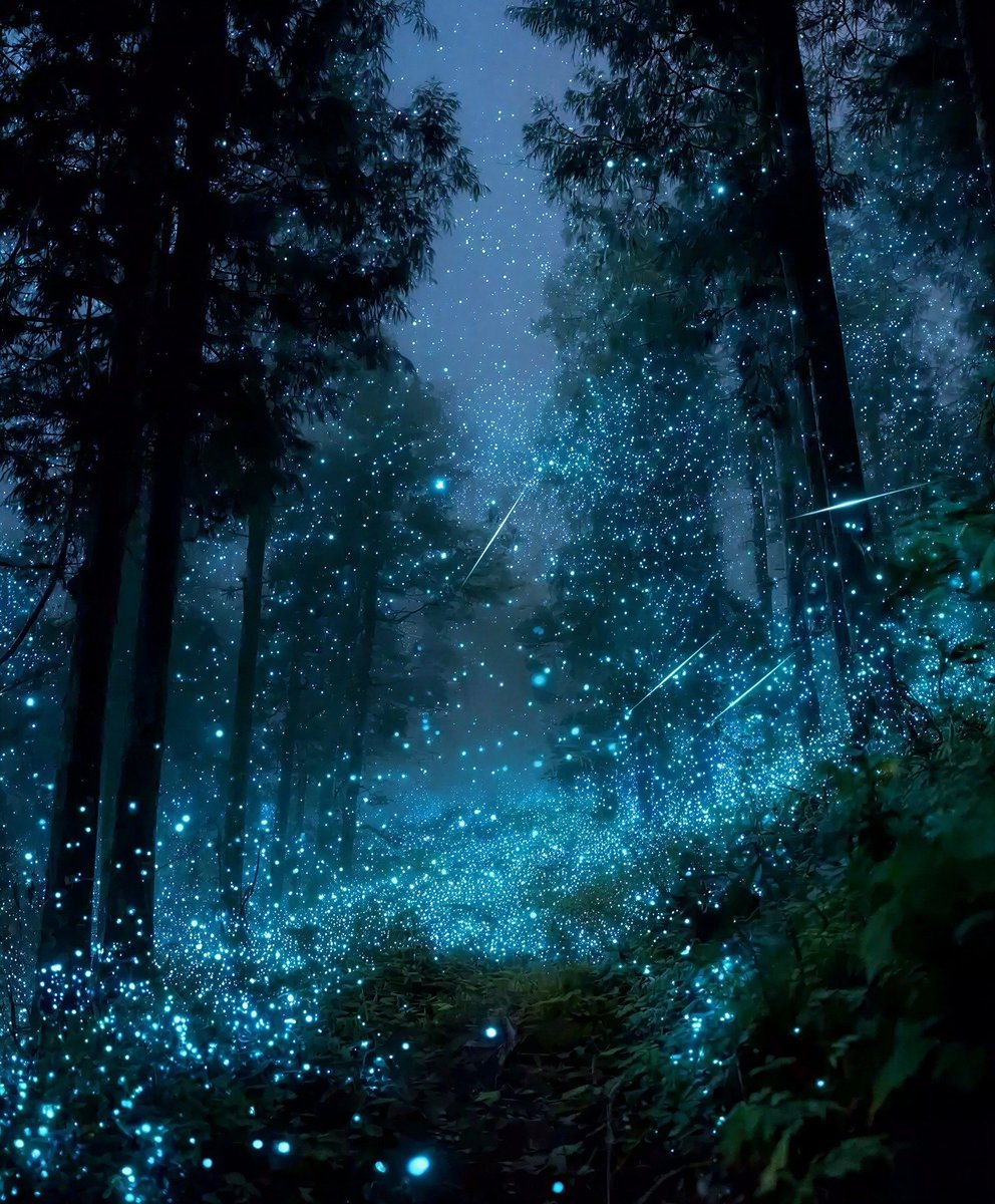 🚨 : Yeni Zelanda'da güneş battıktan sonra galaksi gibi parlayan bir orman var.