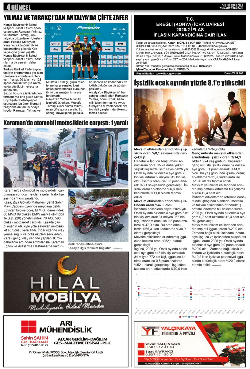 03 MART 2026 TARİHLİ YENİ EREĞLİ GAZETESİ