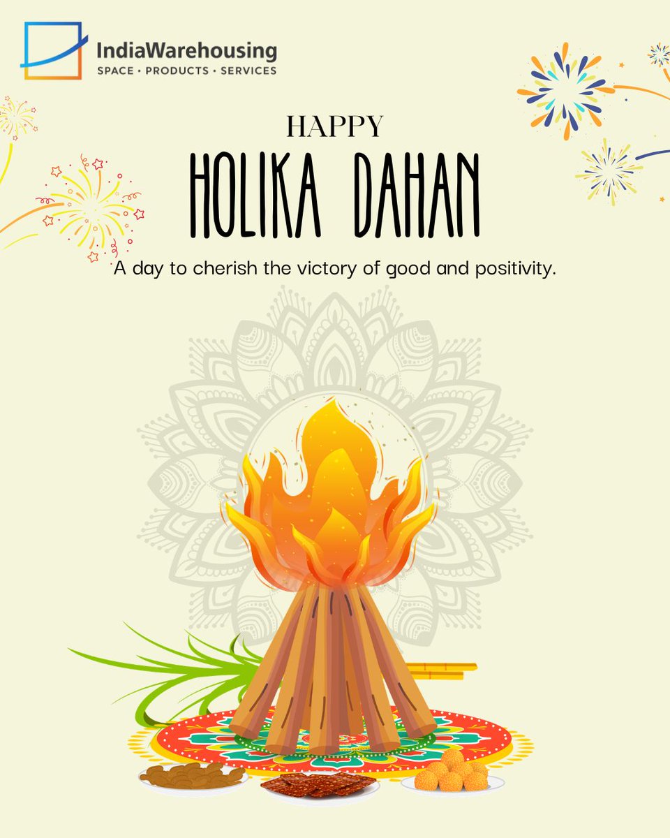 indiawarehouse's tweet photo. Wishing you a blessed and Happy Holika Dahan!✨
May the sacred flames symbolize the victory of good over evil and fill your life with positivity, strength, and prosperity.

#HappyHolikaDahan #HoliFestival #FestivalOfIndia #VictoryOfGoodOverEvil #SpiritualVibes #IndiaWarehousing https://t.co/oIWUYGq8Tv