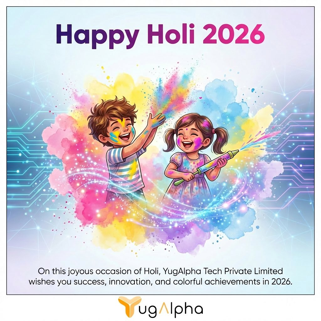 Yugalpha_tech's tweet photo. On this occasion of Holi, let's welcome the future with the colors of courage, kindness and happiness. 🙂  #happyholi #2k26 #yugalpha #yugalphatech #festival https://t.co/qdjwMNxf1c