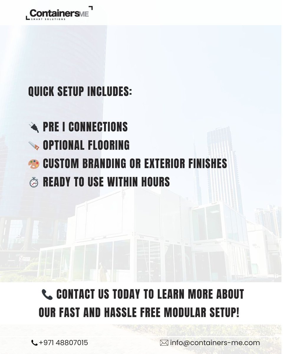 Containers_me's tweet image. How easy is it to install a modular mobile container? 🤔

 Delivered, placed, and ready to use within hours — no construction needed! ⚡

 #modularcontainers #dubai #mobilecontainers #constructionuae #portableoffice #modularbuildings
